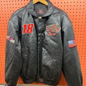Vintage Interstate Batteries NASCAR Leather Jacket #18 Joe Hamilton